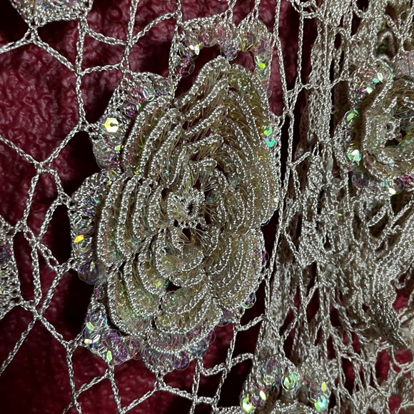 Kroshetta by Papillon crocheted sweater with sequin flowers, OS - Picture 9 of 12